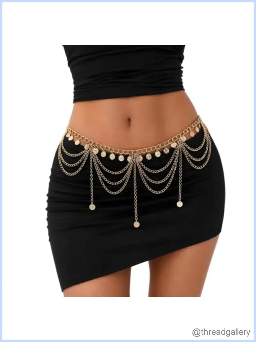 Gold Layered Waist Chain Belt with Tassel Coin Pendant